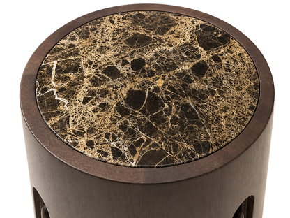 Round Marble Top Mango Wood Carve Detail Side Table | Barola