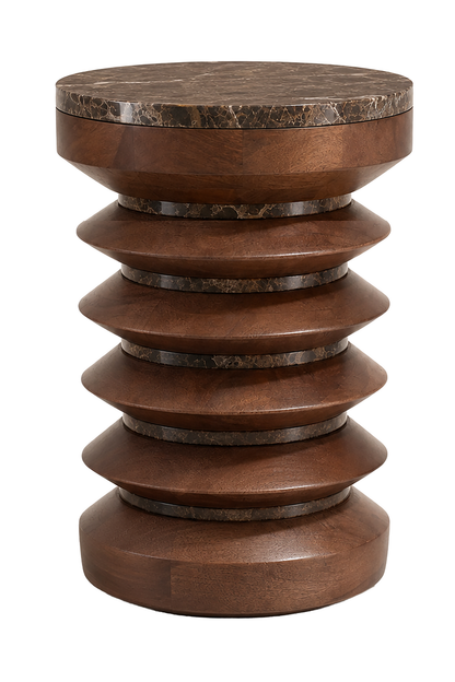 Round Marble Top Mango Wood Side Table | Barola