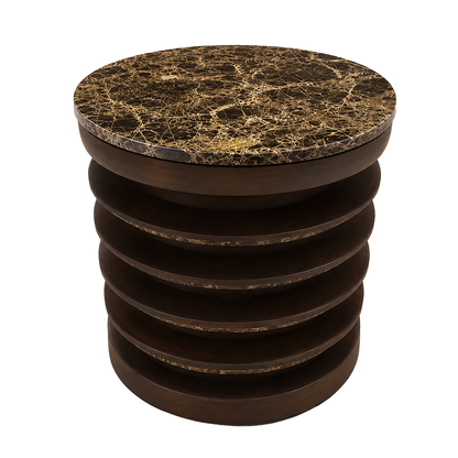 Round Marble Top Mango Wood Side Table | Barola