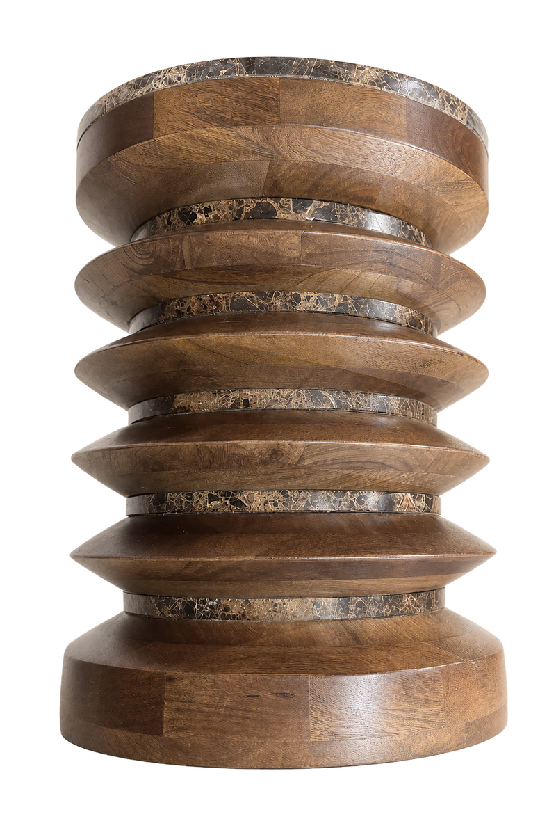 Round Marble Top Mango Wood Side Table | Barola