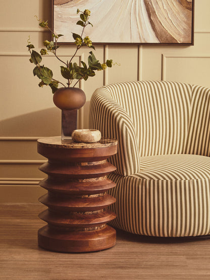 Barola Brown Marble and Mango Wood Round Side Table