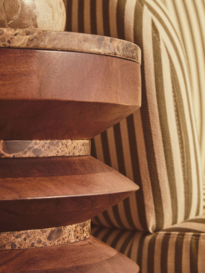 Barola Brown Marble and Mango Wood Round Side Table