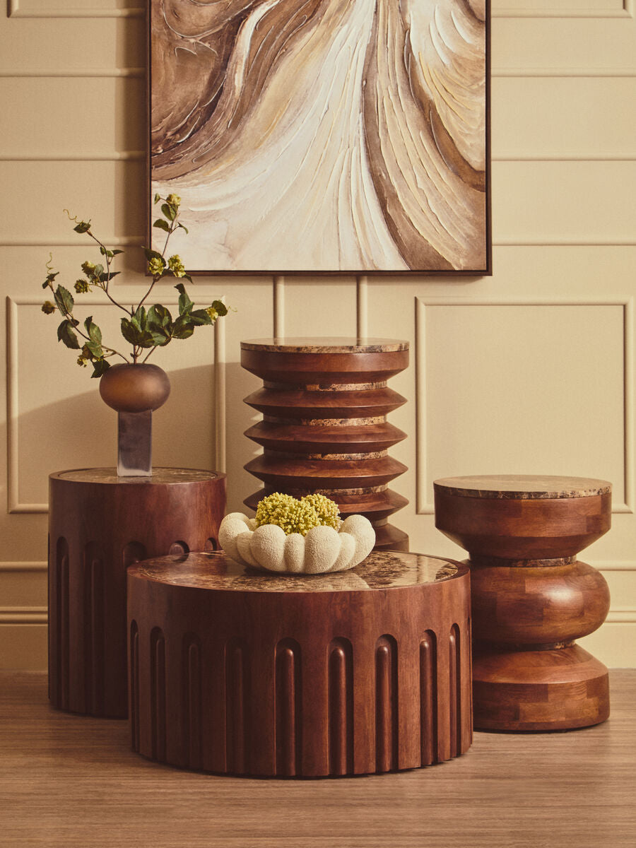 Barola Brown Marble and Mango Wood Round Side Table