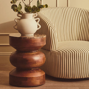 Barola Brown Marble and Mango Wood Round Tiered Side Table