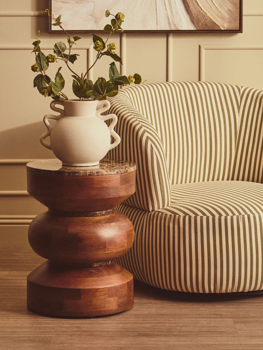 Barola Brown Marble and Mango Wood Round Tiered Side Table