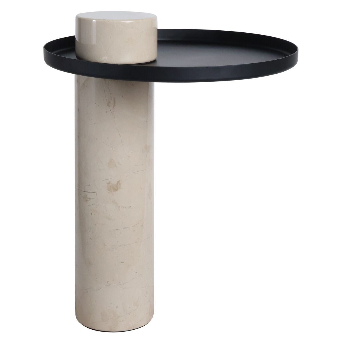 Metal Top Cream Marble Column Side Table | Mahon