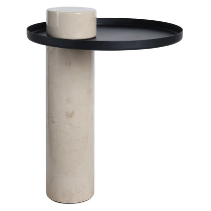 Metal Top Cream Marble Column Side Table | Mahon
