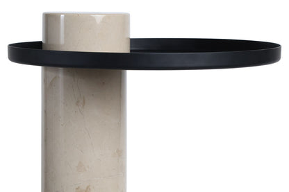 Metal Top Cream Marble Column Side Table | Mahon