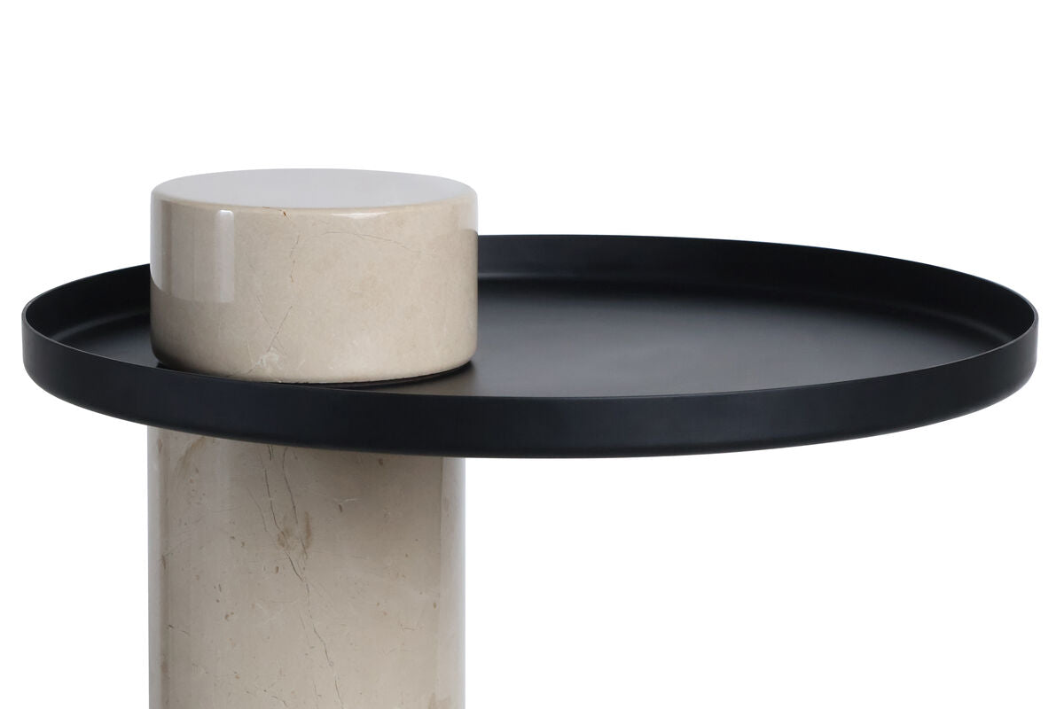 Metal Top Cream Marble Column Side Table | Mahon
