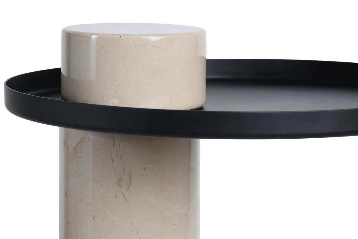 Metal Top Cream Marble Column Side Table | Mahon