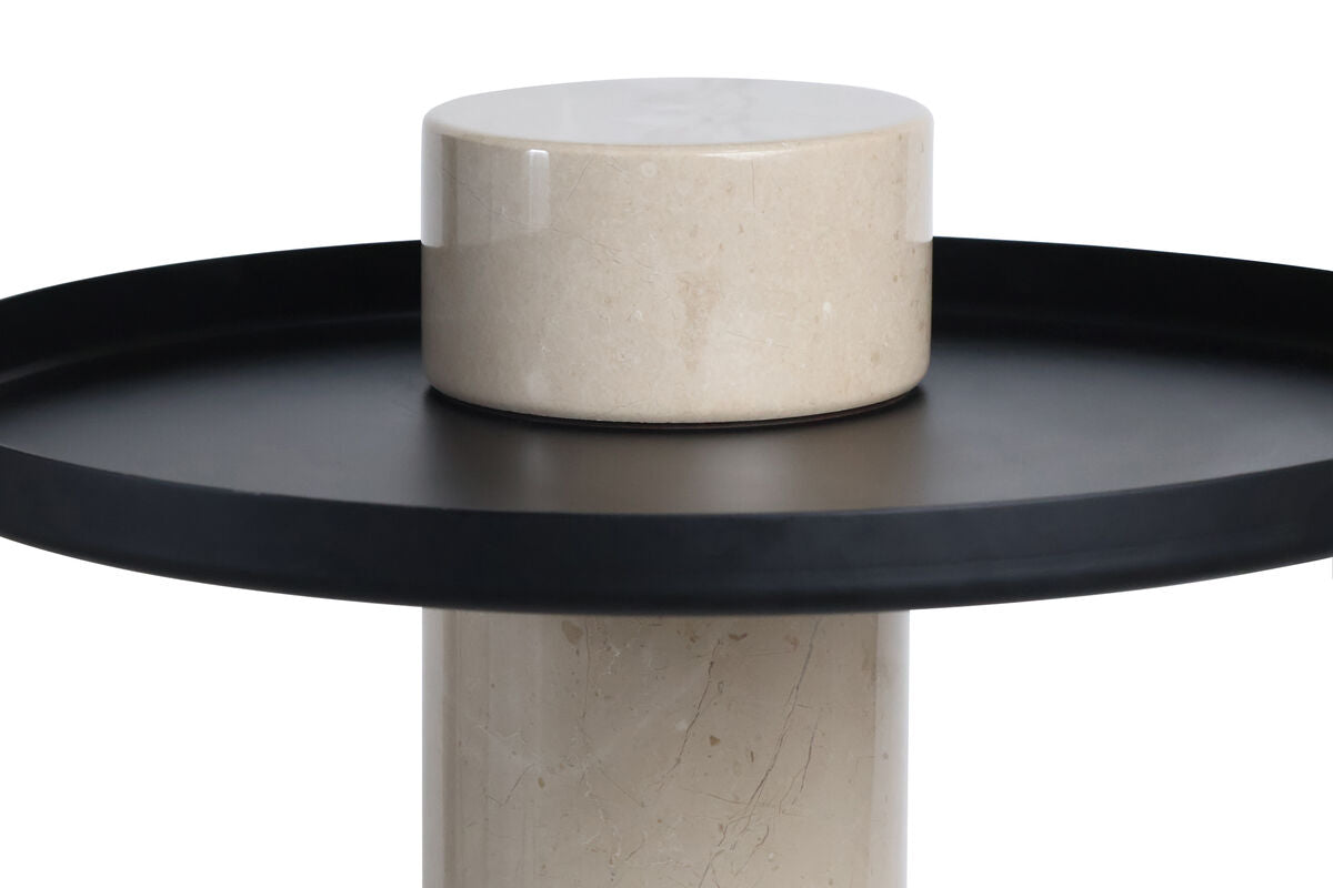 Metal Top Cream Marble Column Side Table | Mahon