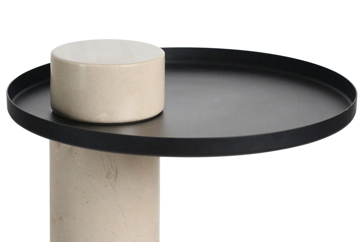 Metal Top Cream Marble Column Side Table | Mahon