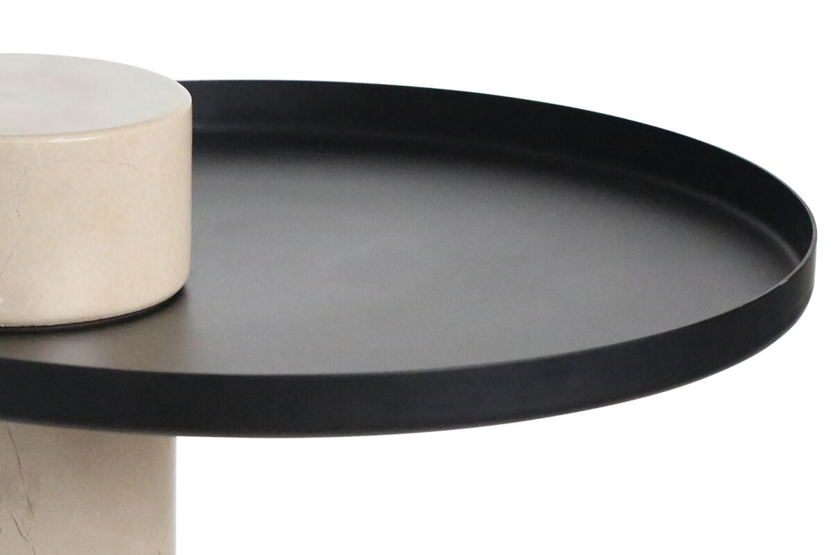 Metal Top Cream Marble Column Side Table | Mahon