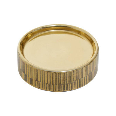 Gold ring with a textured band on a white background