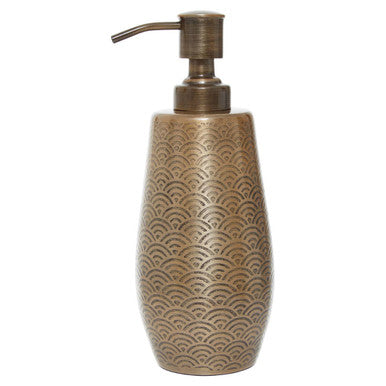 Decorative soap dispenser with a textured design on a white background