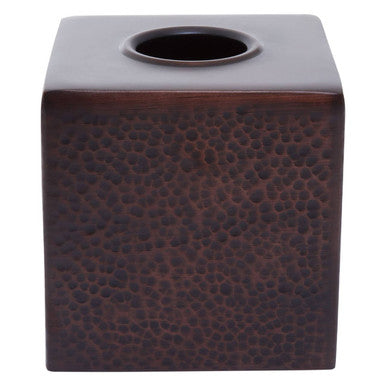 Brown ceramic square vase with textured surface on a white background