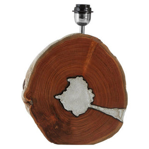 Almora Natural Acacia Wood Table Lamp with Silver Aluminium Inlay