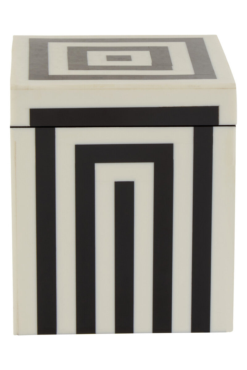 Donato Small Square Black and White Stripe Trinket Box