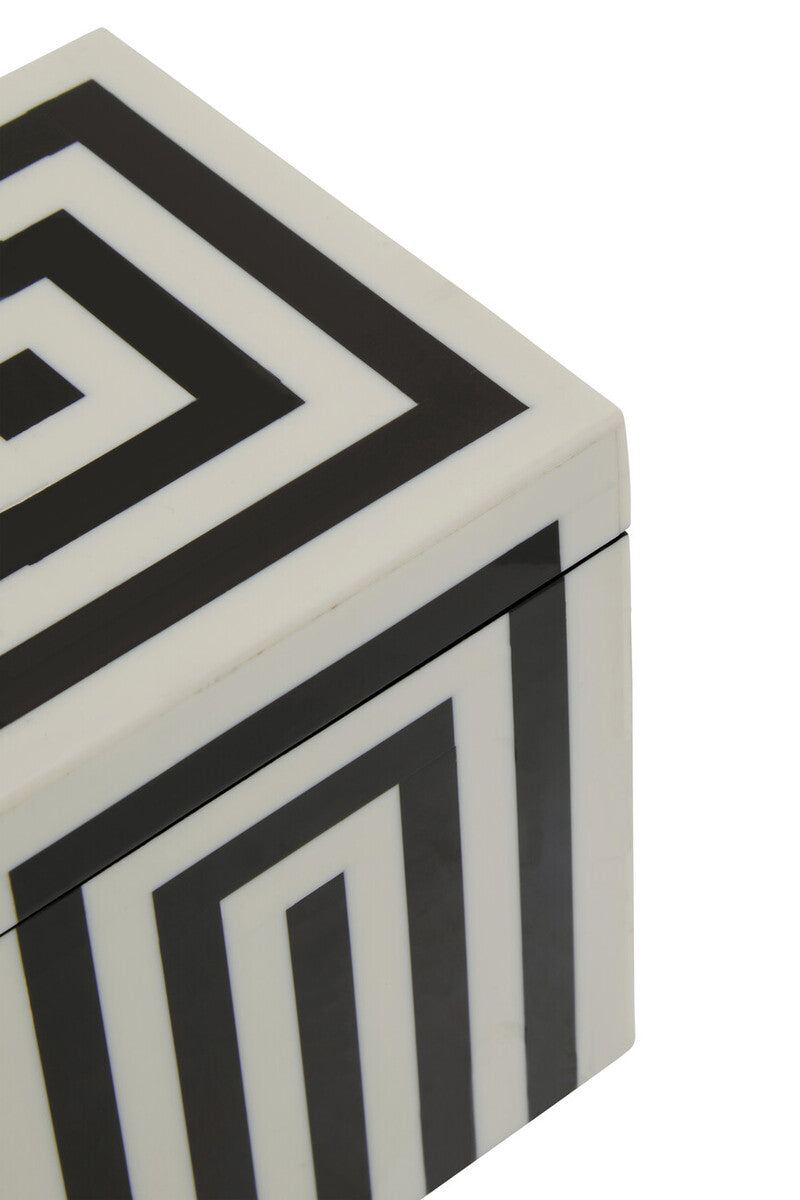 Donato Small Square Black and White Stripe Trinket Box