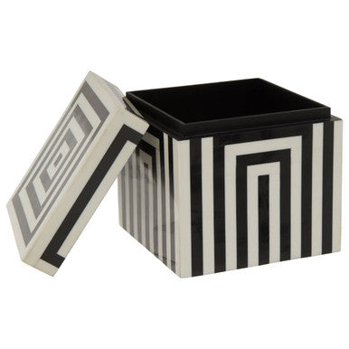 Donato Medium Square Black and White Stripe Trinket Box