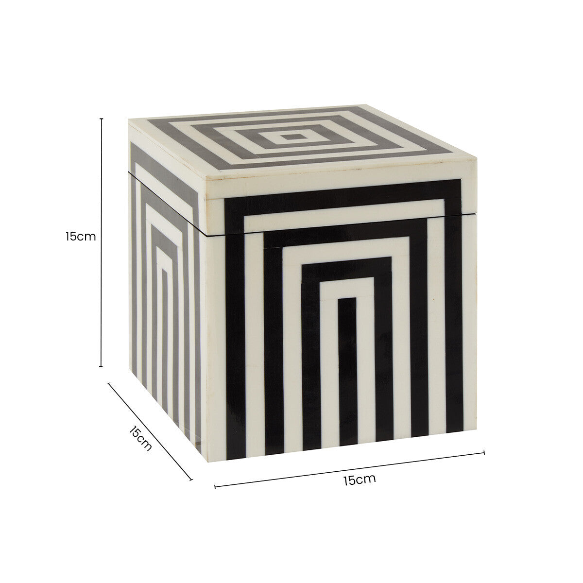 Donato Medium Square Black and White Stripe Trinket Box