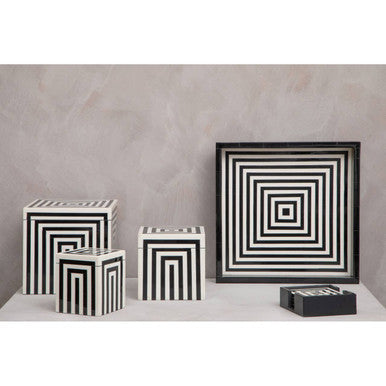 Donato Medium Square Black and White Stripe Trinket Box