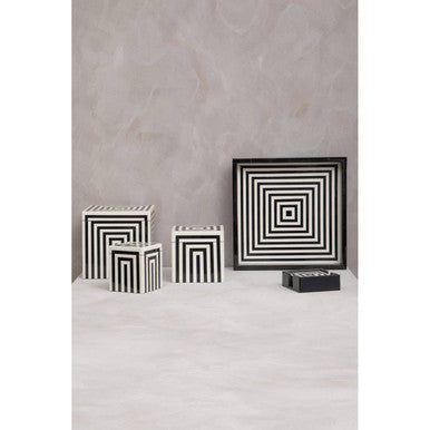 Donato Medium Square Black and White Stripe Trinket Box