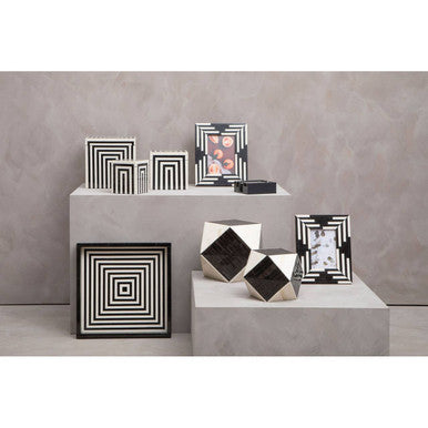 Donato Medium Square Black and White Stripe Trinket Box