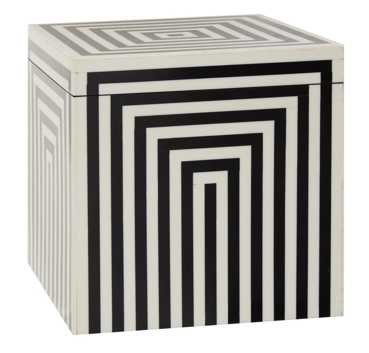 Donato Large Square Black and White Stripe Trinket Box