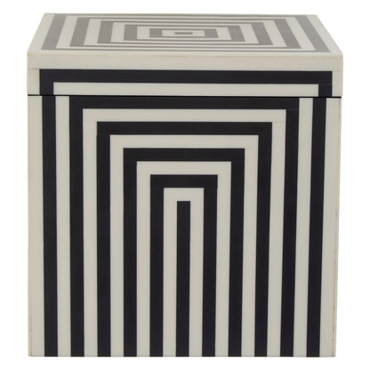 Donato Large Square Black and White Stripe Trinket Box
