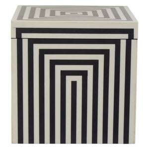 Donato Large Square Black and White Stripe Trinket Box