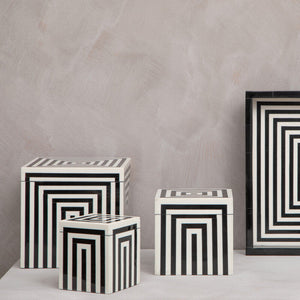 Donato Large Square Black and White Stripe Trinket Box