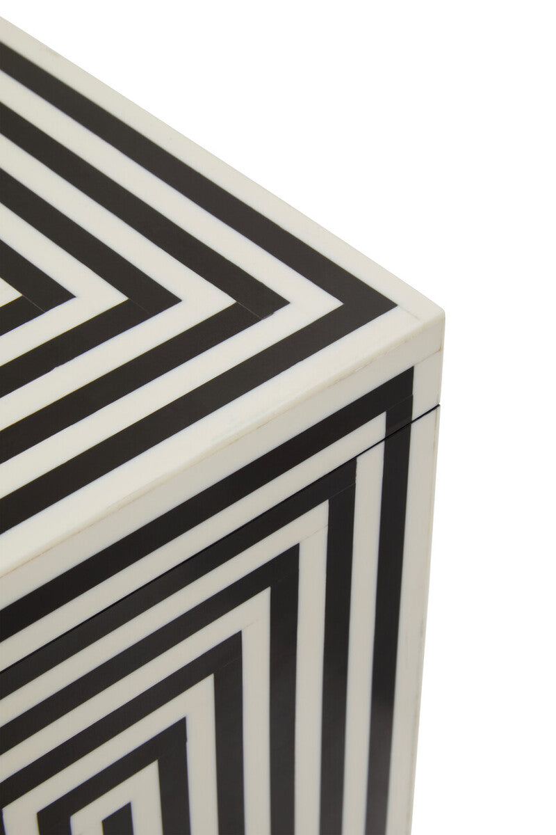 Donato Large Square Black and White Stripe Trinket Box
