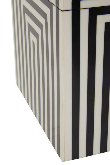 Donato Large Square Black and White Stripe Trinket Box