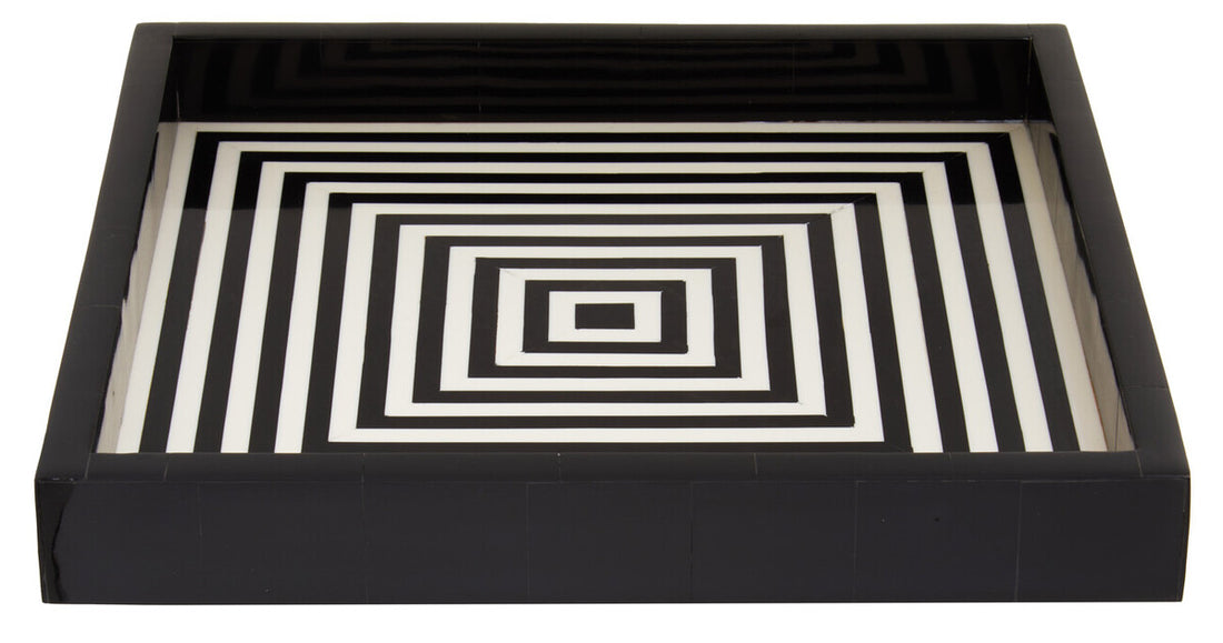 Decorative tray with black and white geometric pattern