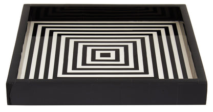 Decorative tray with black and white geometric pattern