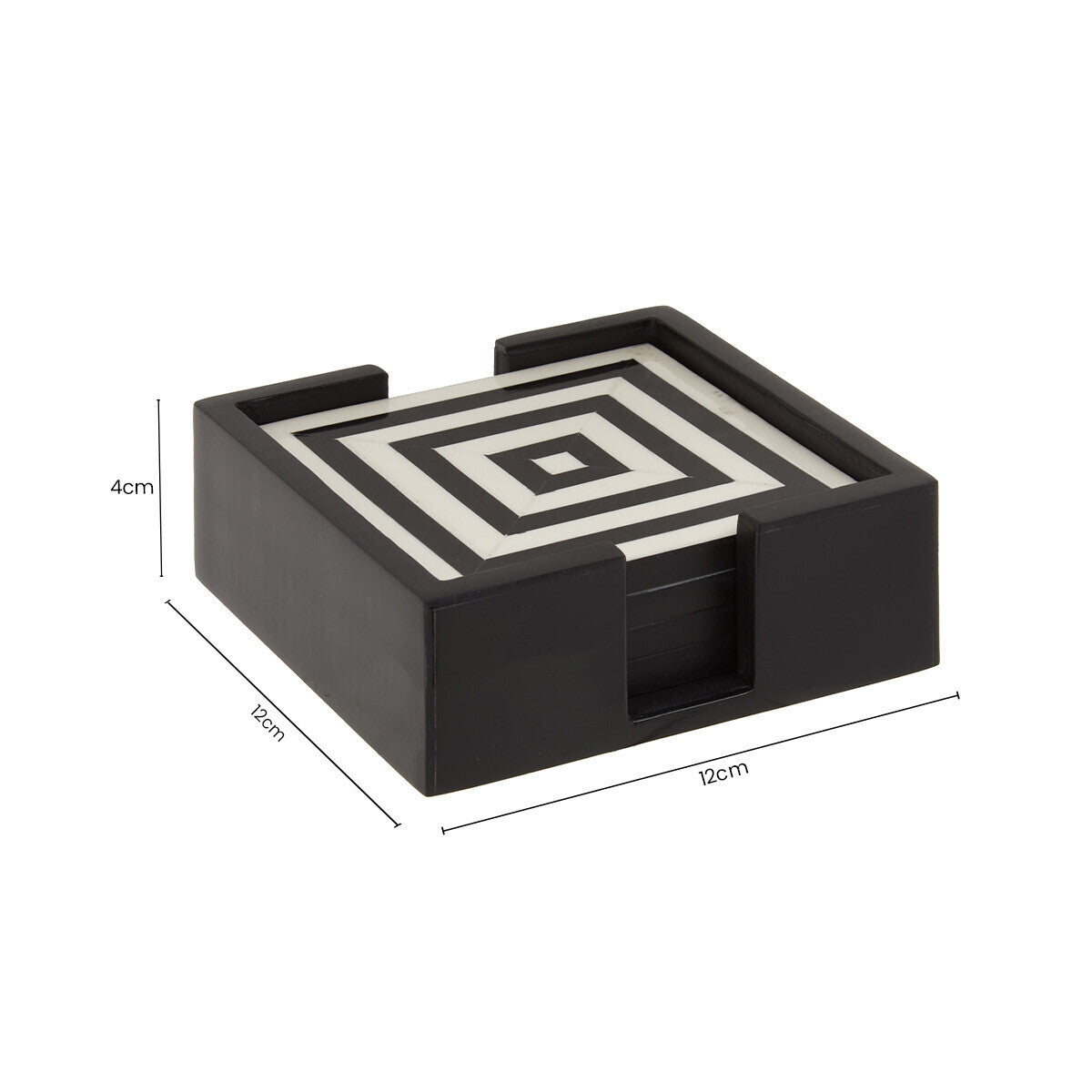 Donato Set of 4 Black and White Stripe Coasters with Holder