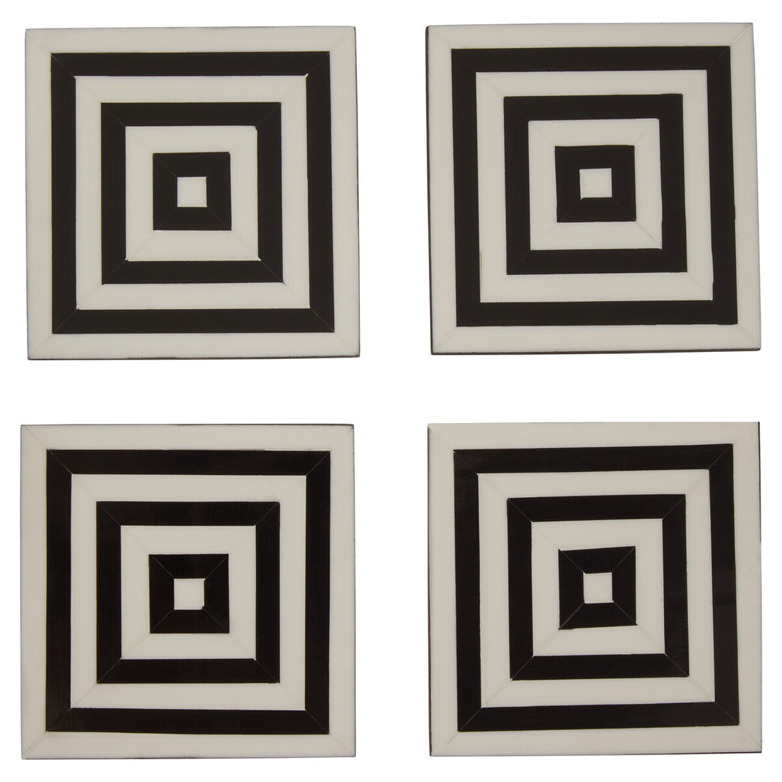 Donato Set of 4 Black and White Stripe Coasters with Holder