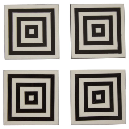 Donato Set of 4 Black and White Stripe Coasters with Holder