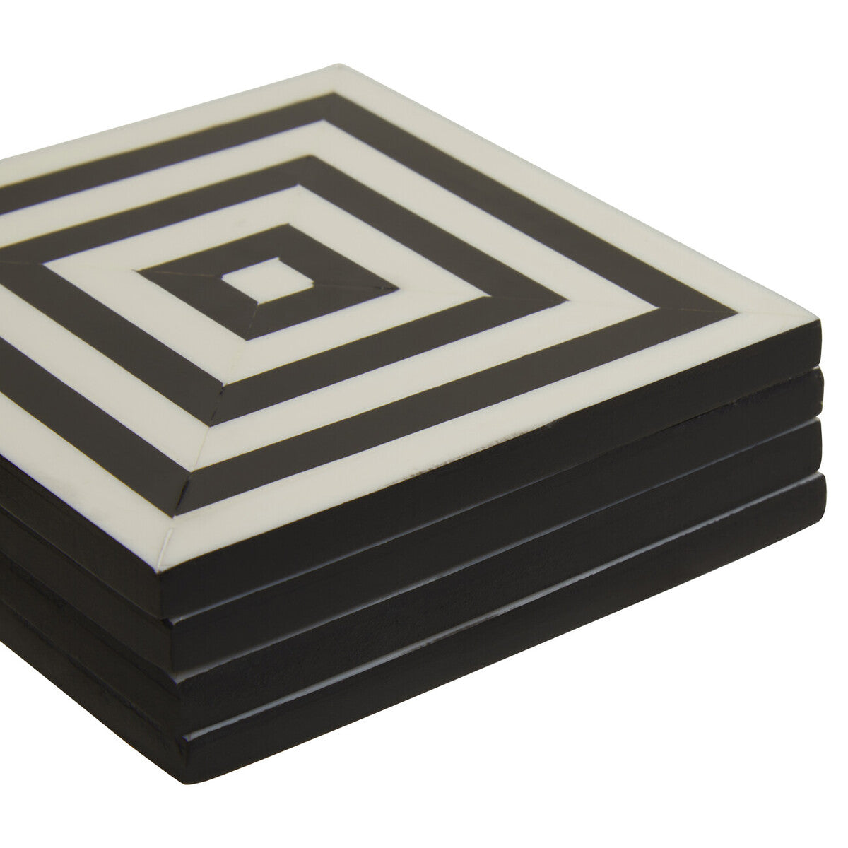 Donato Set of 4 Black and White Stripe Coasters with Holder