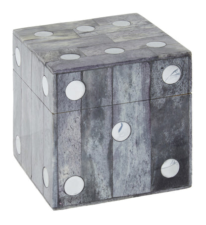 Churchill Games Grey Bone Dice Box with 5 Black Dice