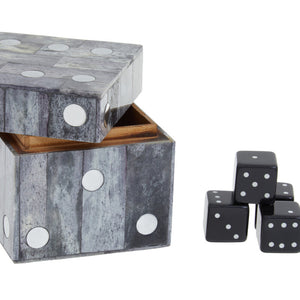 Grey Bone Dice Box with 5 Black Dice | Churchill Games