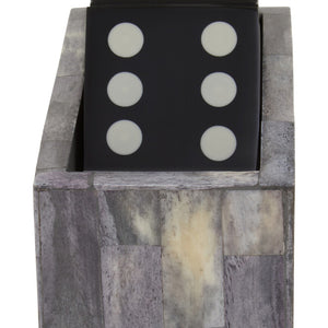 Grey Bone Domino Set with Black Dominoes | Churchill Games