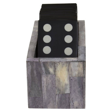Churchill Games Grey Bone Domino Set with Black Dominoes