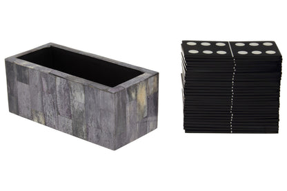 Churchill Games Grey Bone Domino Set with Black Dominoes