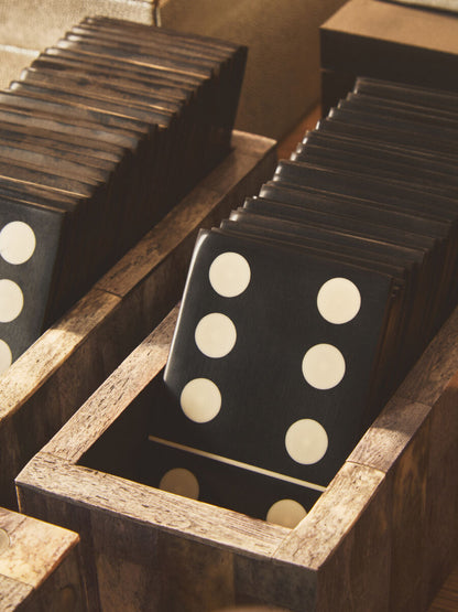 Grey Bone Domino Set with Black Dominoes | Churchill Games