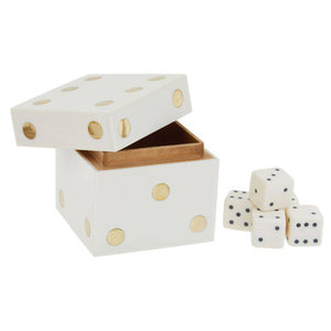 White and Gold Dice Box with Five White Dice | Churchill Games