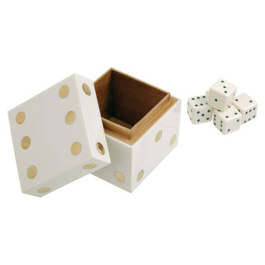 Churchill Games White and Gold Dice Box with Five White Dice