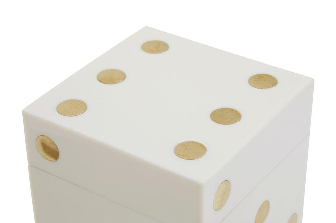 Churchill Games White and Gold Dice Box with Five White Dice - Image 4