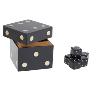 Black and Gold Dice Box with 5 Black Dice | Churchill Games